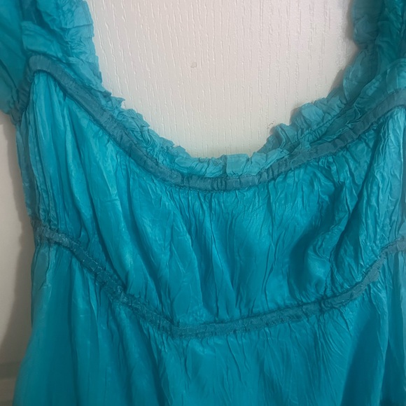 Milkmaid Betsey Johnson turquoise Vintage Ruffle teal tiered midi crinkle dress - Picture 4 of 9